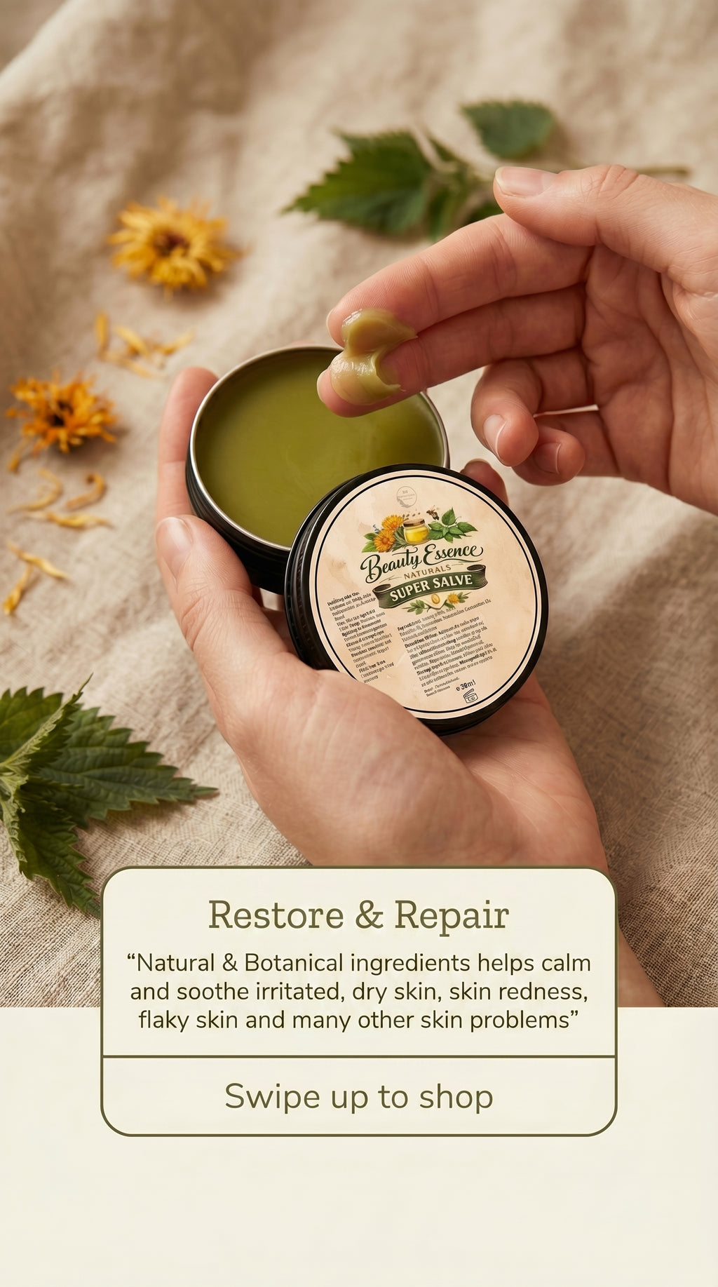 SUPER SALVE  Natural & Botancial Restore and Repair | Handcrafted Salve | Nettle Calendula Plantain with Tallow & Shea Butter 30ML