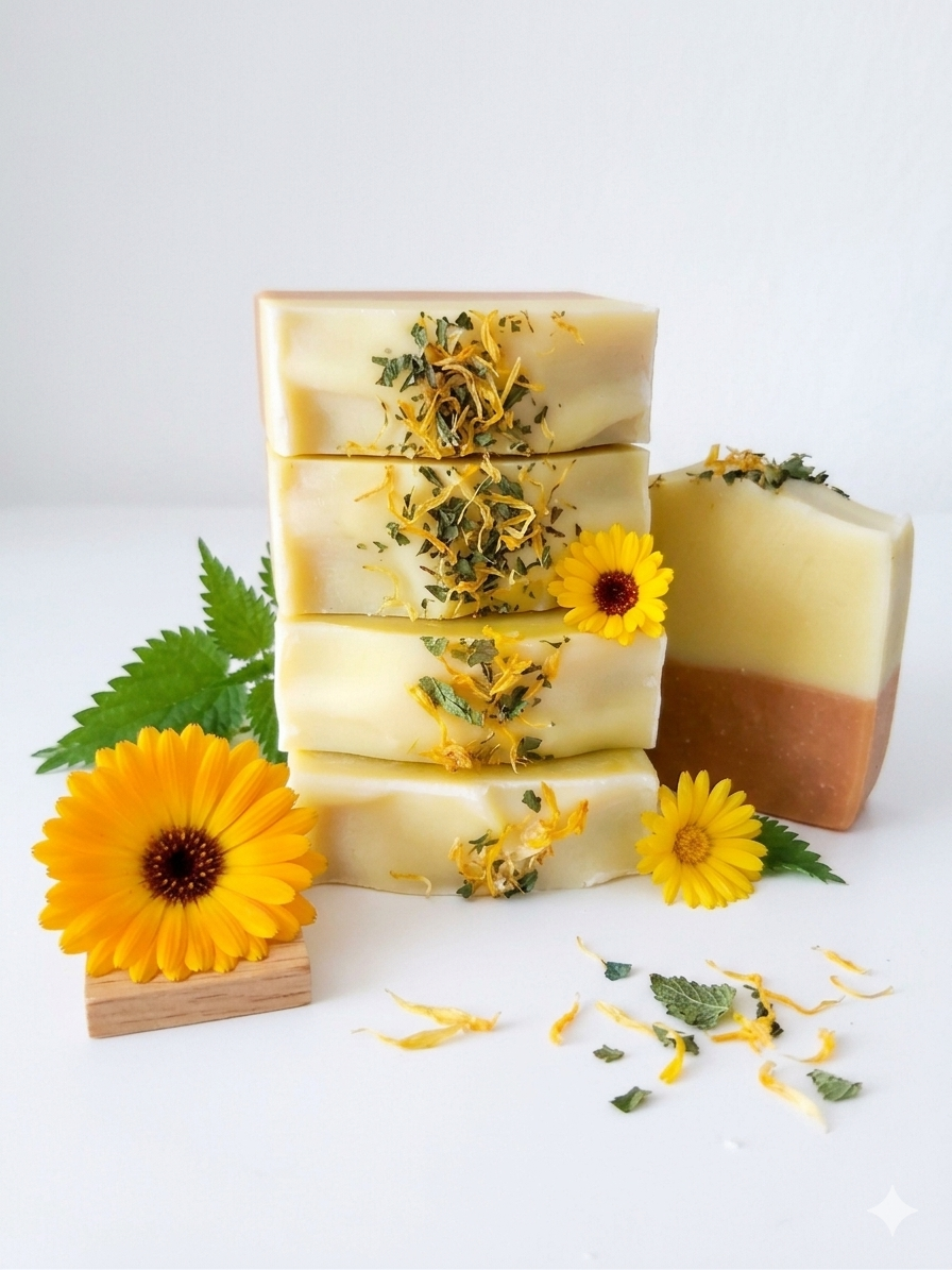 NETTLE TURMERIC CALENDULA SOAP 120g | Handcrafted Natural & Botanical | Artisanal Soap